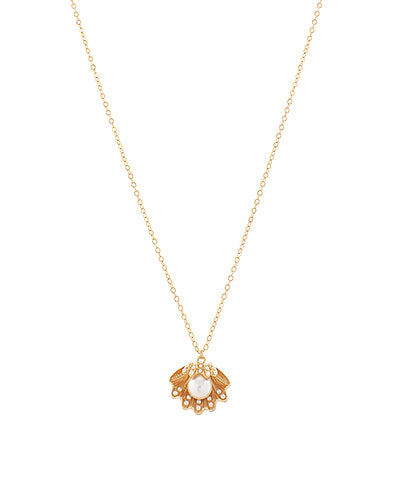 Pearl Embellished Clamshell Charm Necklace