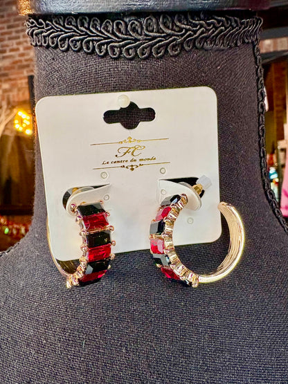 Red & Black Jeweled Hoops