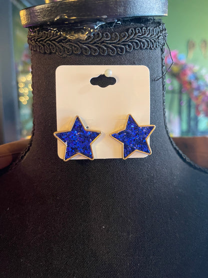 Blue Glitter Star Studs