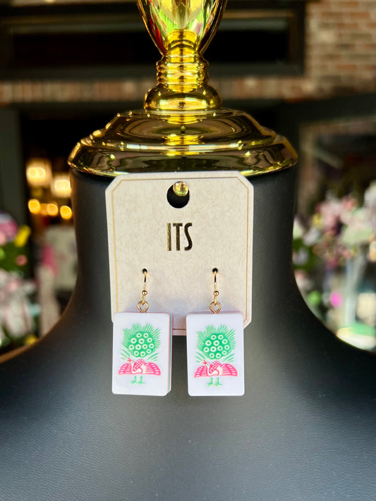 Peacock Mahjong Tile Earrings