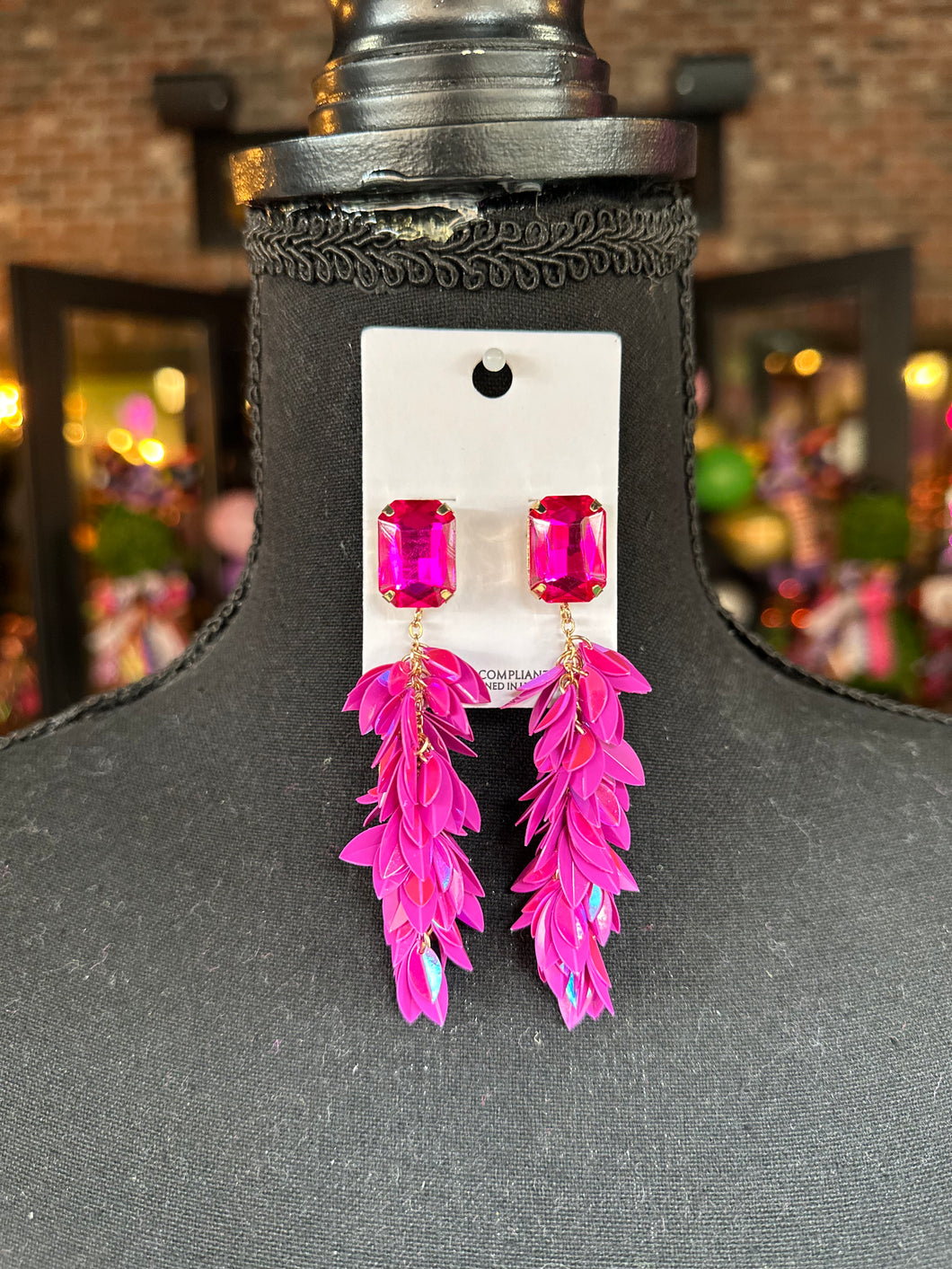 Jeweled Fuchsia earrings w/ dangling petals