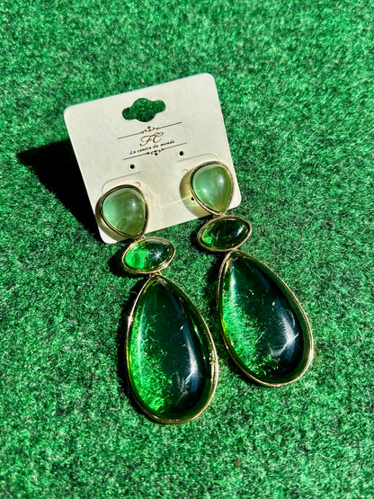 Lime Triple Teardrop Dangling Earrings