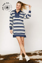 Load image into Gallery viewer, Blue Striped Half-Zip Dress
