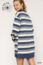 Load image into Gallery viewer, Blue Striped Half-Zip Dress
