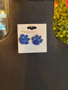 Royal Blue Rhinestone Paw Print Studs