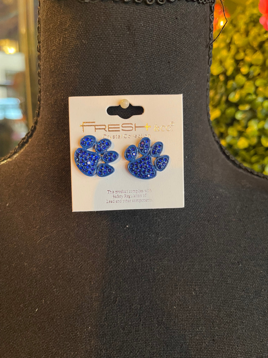 Royal Blue Rhinestone Paw Print Studs