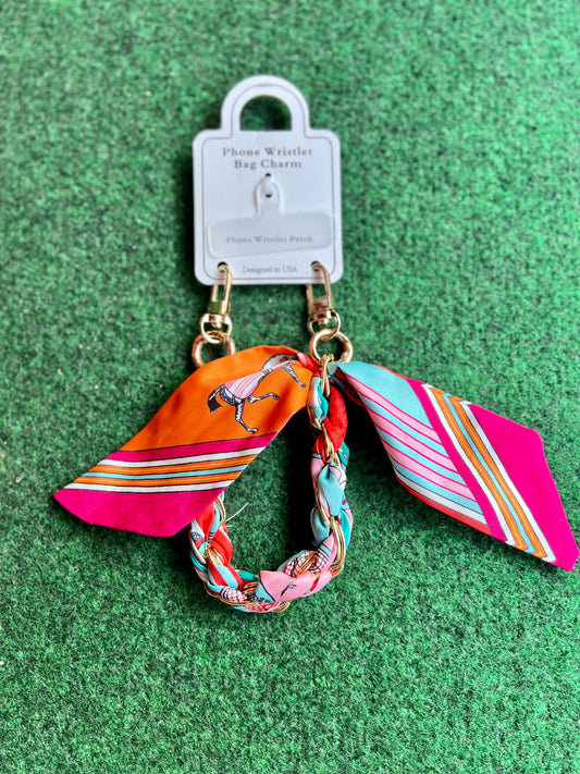 Horse Printed Scarf Phone Wristlet / Bag Charm