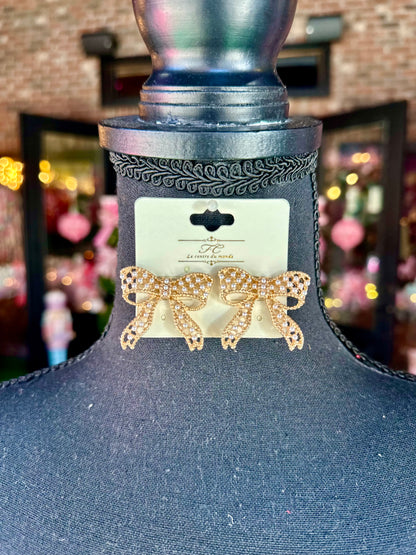 Pearl Embellished Bow Studs