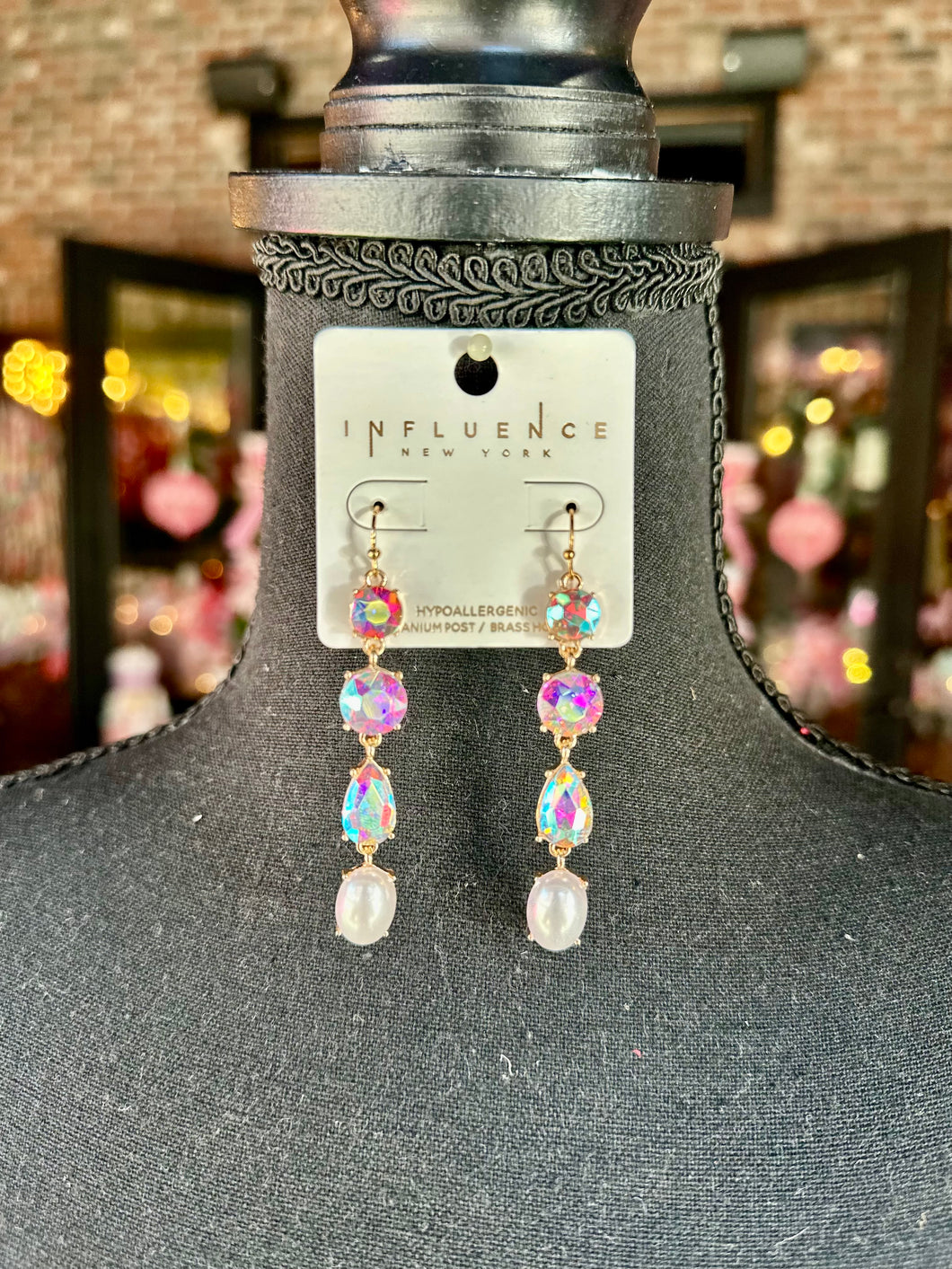 Iridescent Jewel & Pearl Drop Earrings