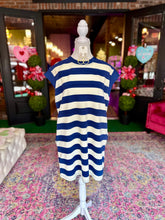 Load image into Gallery viewer, Navy Blue &amp; White Striped Mini dress
