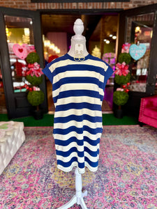 Navy Blue & White Striped Mini dress
