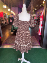 Load image into Gallery viewer, Brown Floral Puff Sleeve Dress
