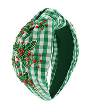 Load image into Gallery viewer, Green Plaid Christmas Holly Headband
