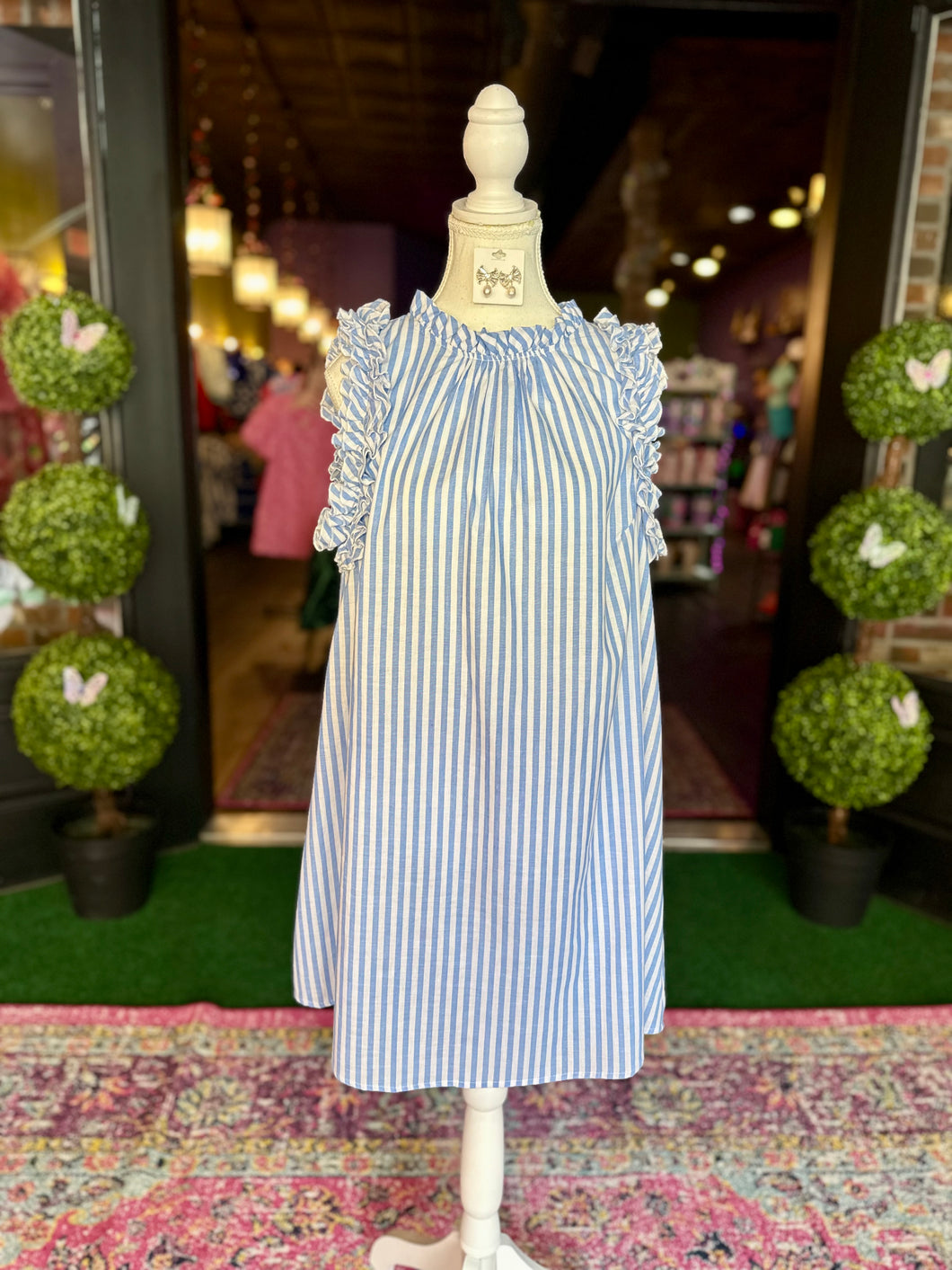 Chambray Striped Sleeveless Dress