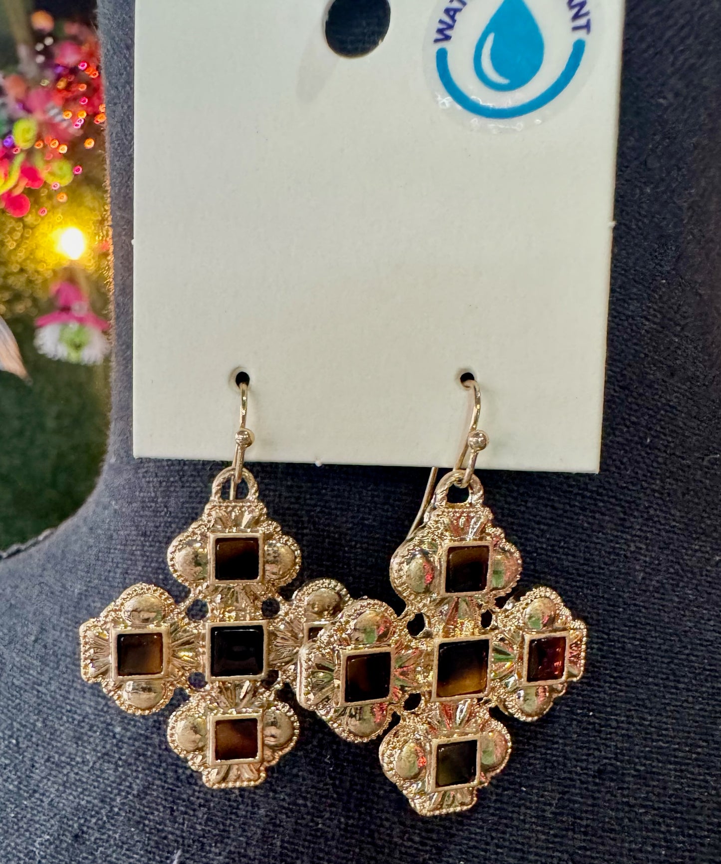 Tortoise & Gold Cross Earrings