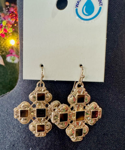 Tortoise & Gold Cross Earrings