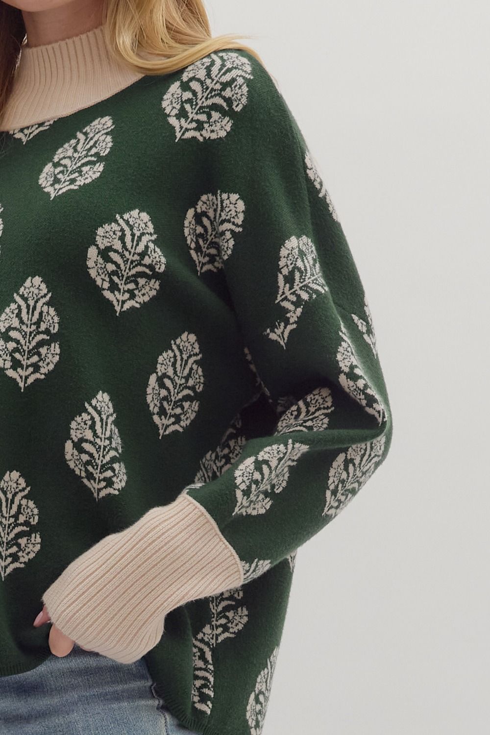 Hunter Green Botanical Print Sweater