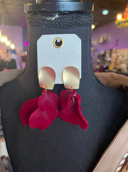 Burgundy Velvet Petal Drop Earrings