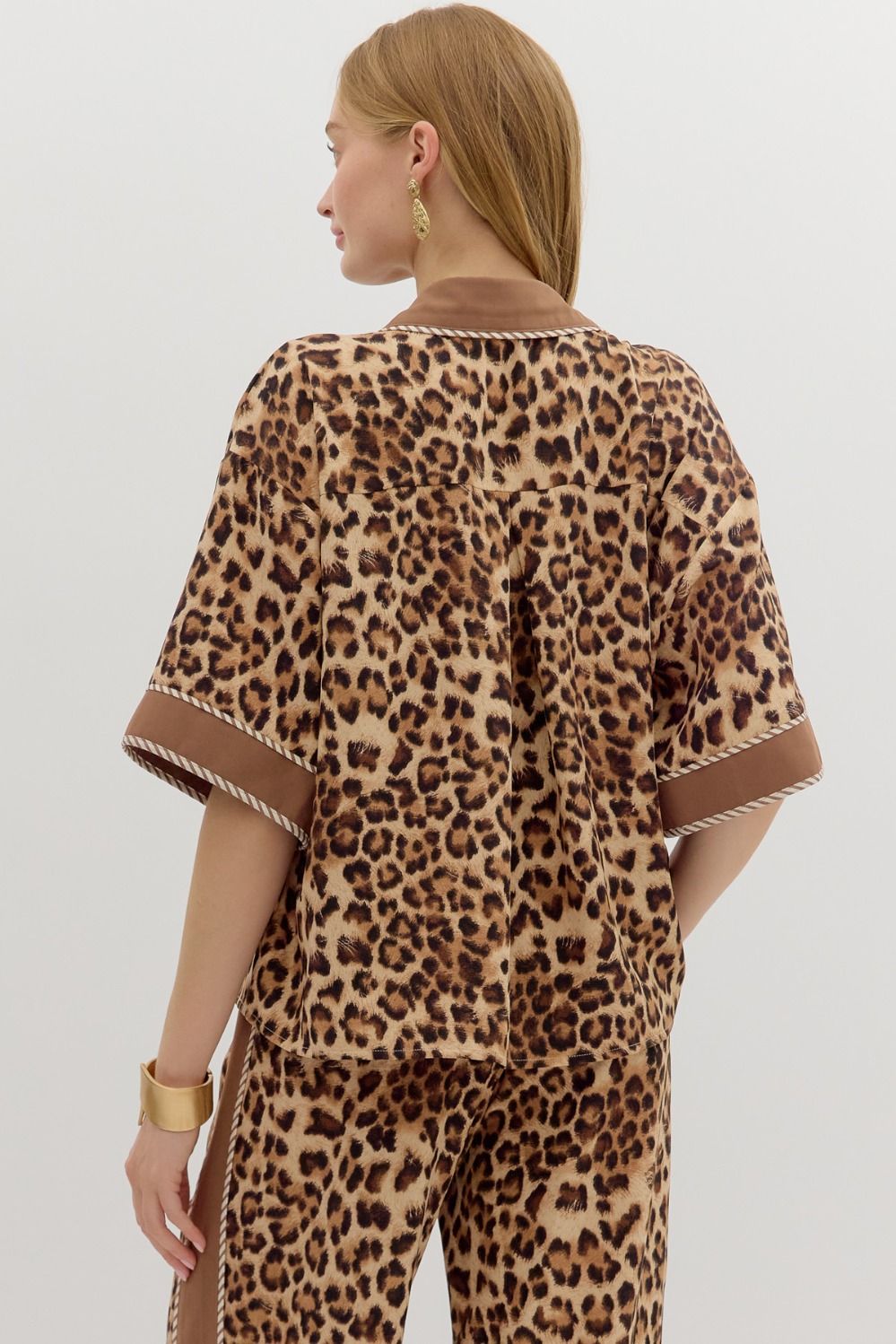 Leopard Print Button Up Top & Pants Set