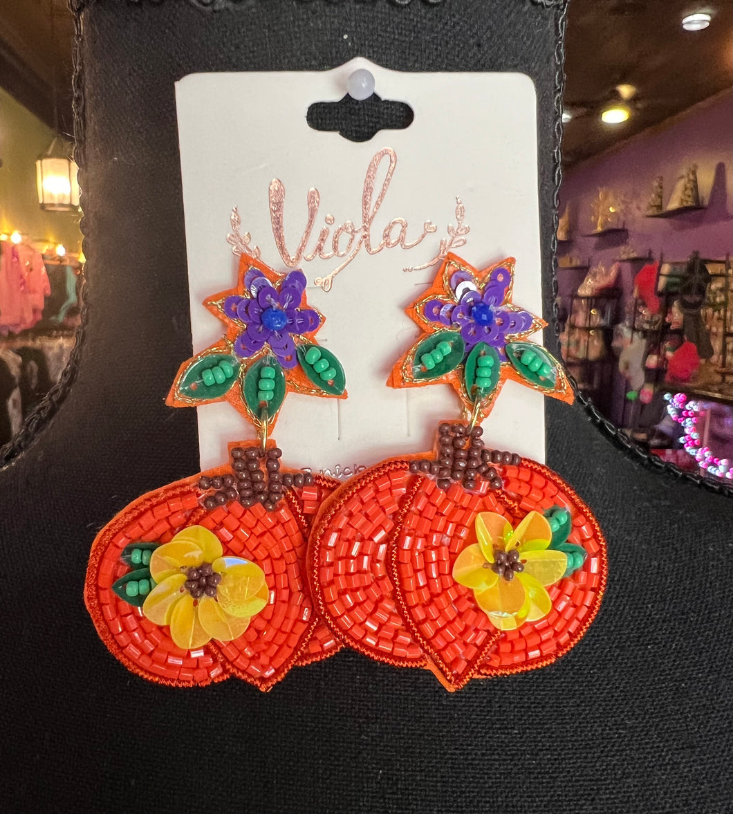 Orange Pumpkin Flower Earrings