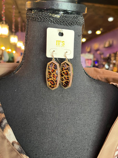Leopard Hexagon Earrings