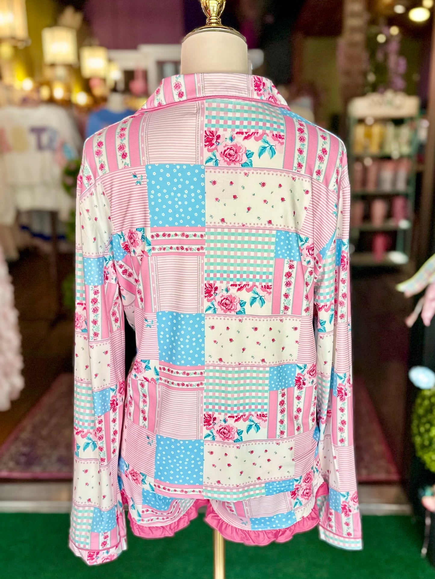 Pink Heirloom Patchwork Ruffle Pajama Set
