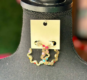 Multicolored Jeweled Wavy Hoops