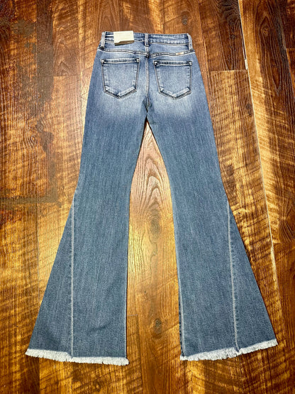 Kancan Dark Wash Mid Rise Flare Jeans