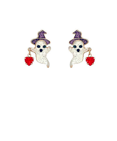 Glittery Ghost & Heart Jewel Earrings