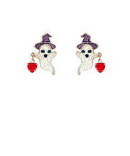 Load image into Gallery viewer, Glittery Ghost &amp; Heart Jewel Earrings
