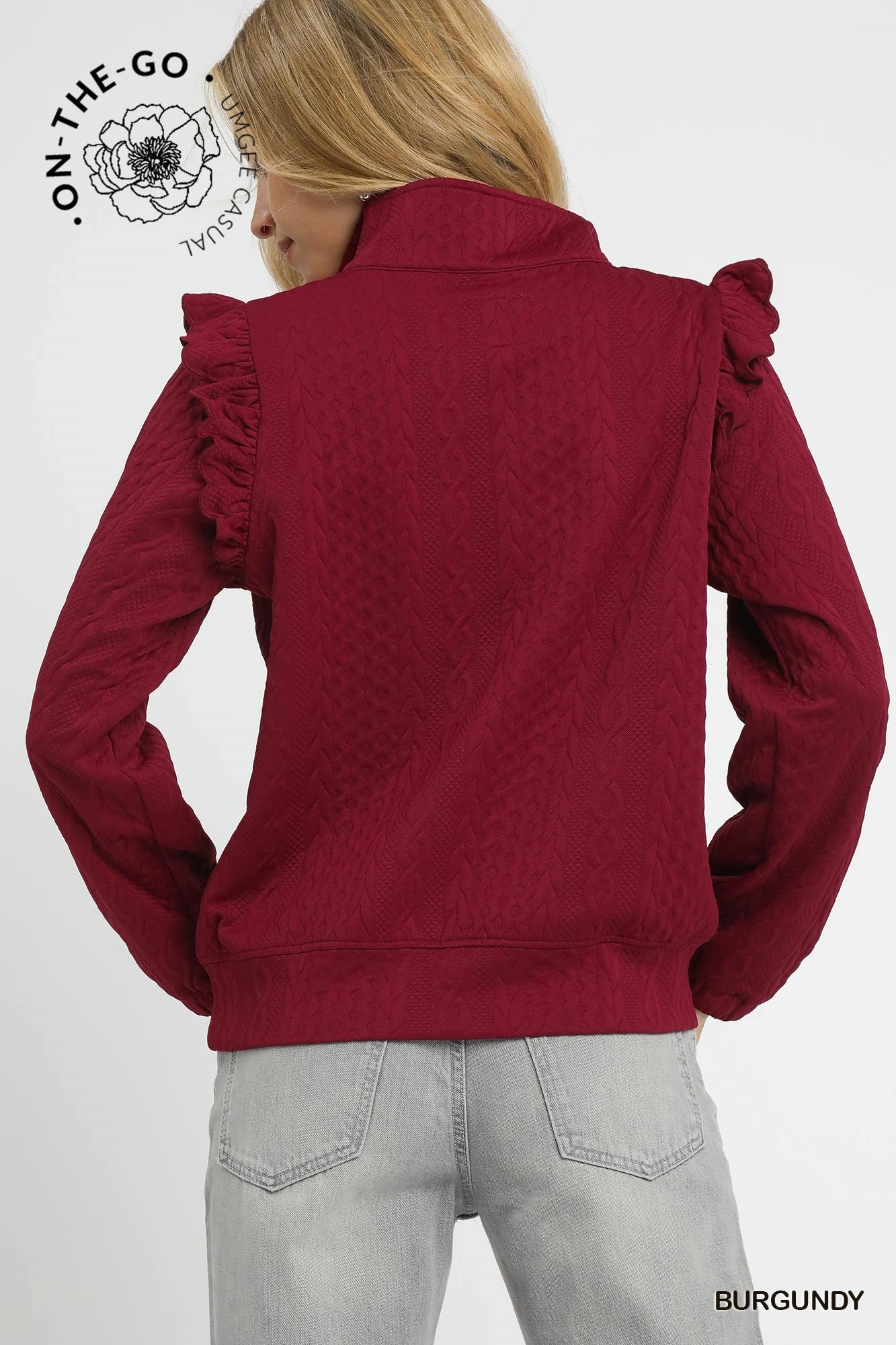 Burgundy Cable Knit Textured Pullover