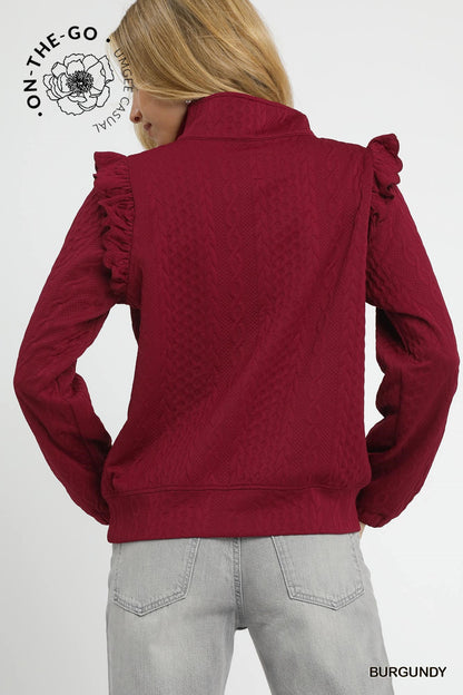 Burgundy Cable Knit Textured Pullover