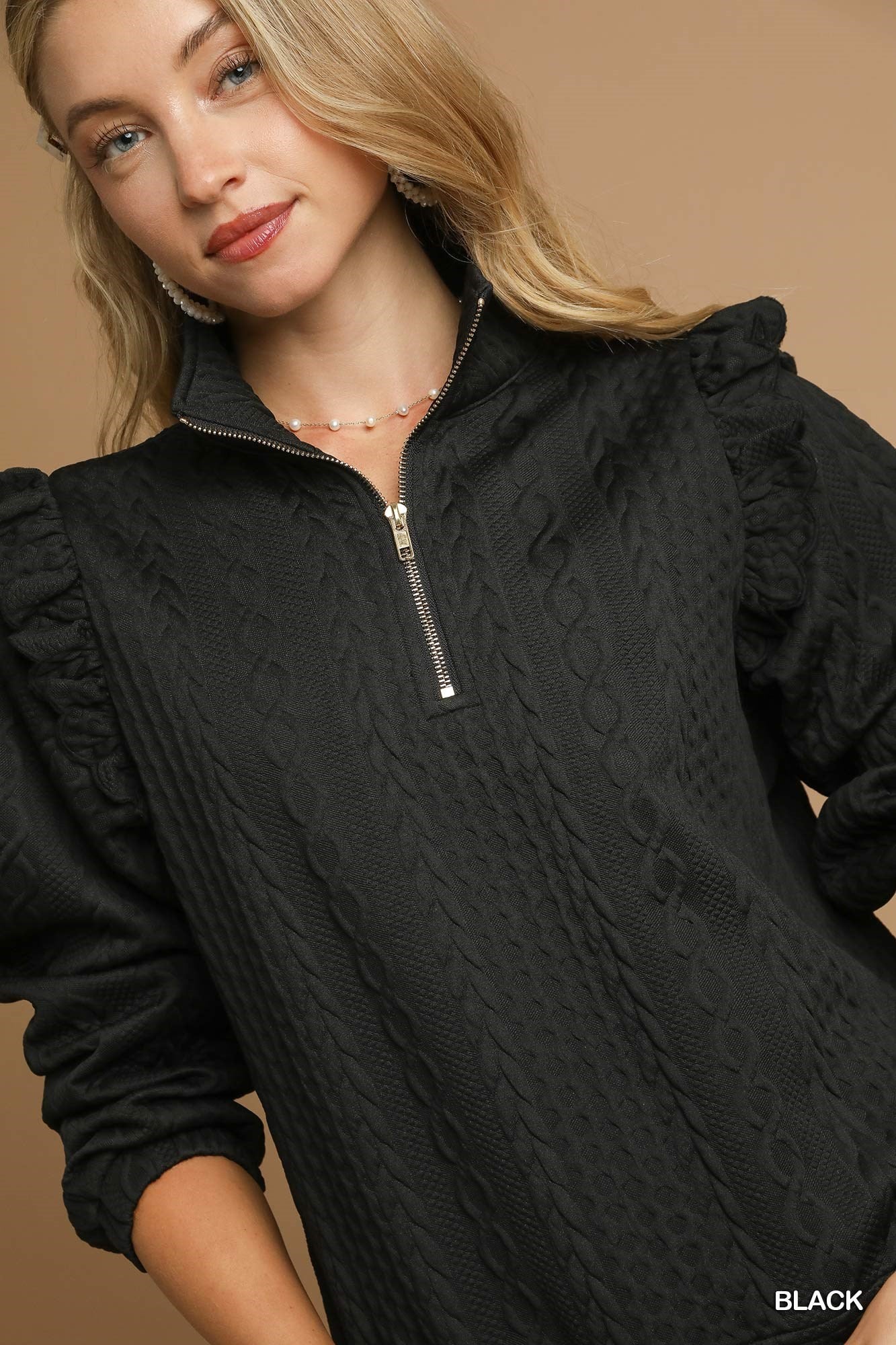 Black Cable Knit Textured Pullover & Pants Set