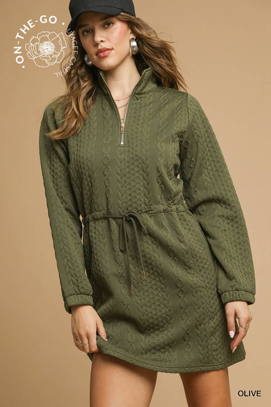 Cable Knit Quarter-Zip Mini Dresses