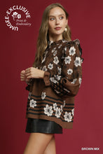 Load image into Gallery viewer, Brown Floral Mix Smocked Ruffle Blouse
