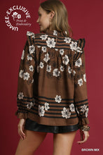 Load image into Gallery viewer, Brown Floral Mix Smocked Ruffle Blouse
