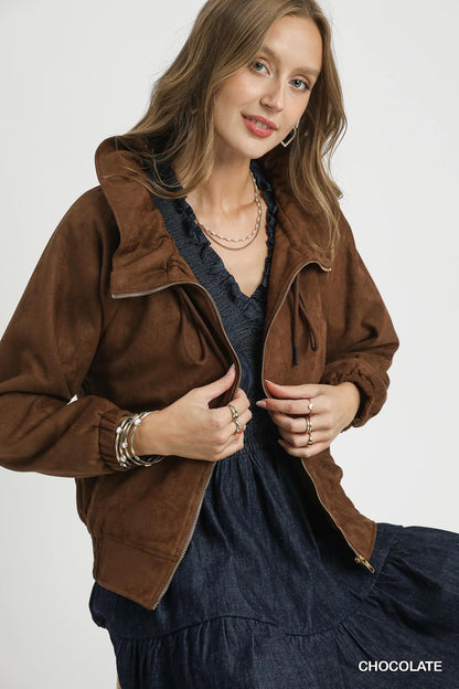 Chocolate Faux Suede Jacket