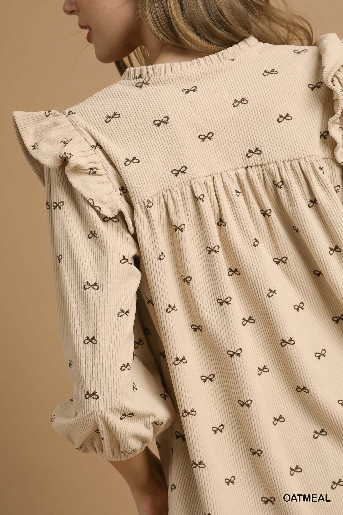 Bow Print Corduroy Top