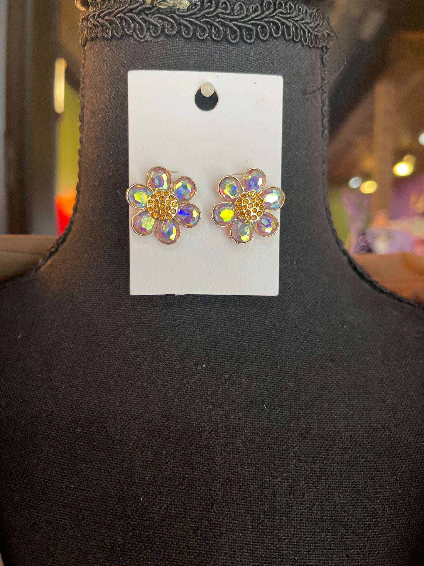Jeweled Gold Flower Studs