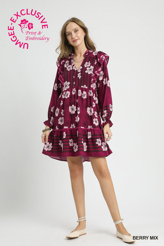 Berry Mix Floral Print Dress