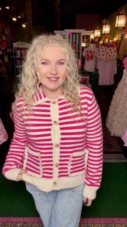 Fuchsia Striped Sweater Cardigan