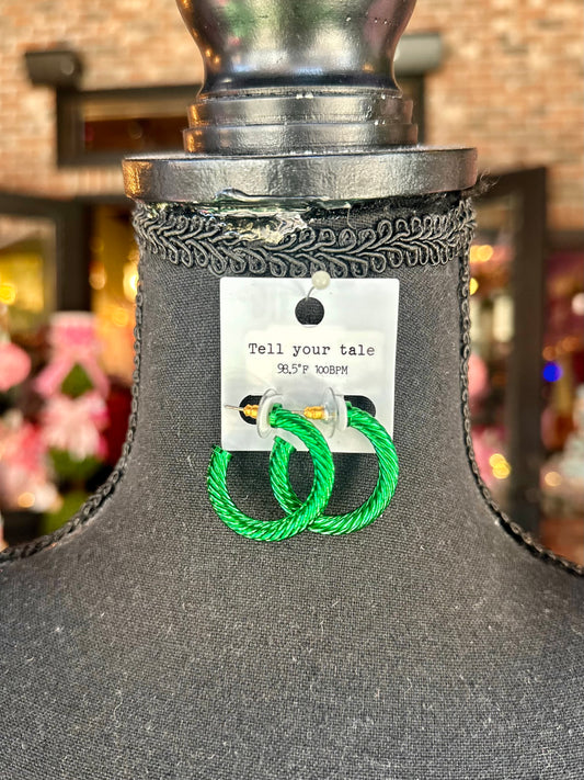 Green Twisted Hoops
