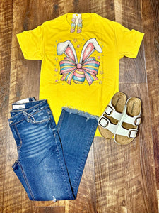 Vibrant Yellow Easter Bunny Bow Tee