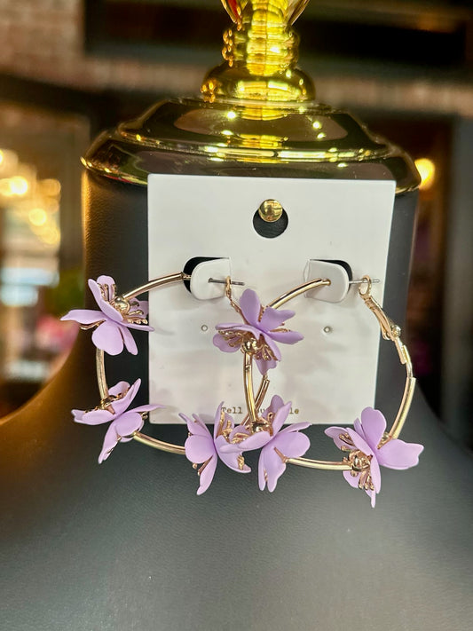 Lavender Flower Hoops