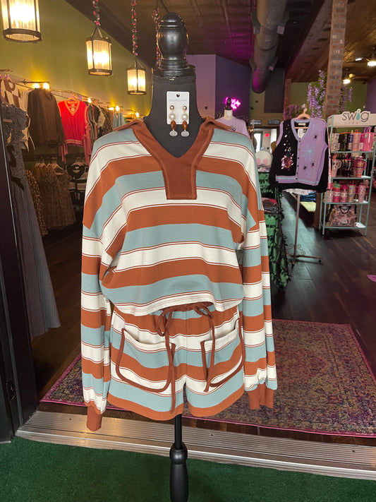 Mocha Mix Striped Pullover & Shorts Set