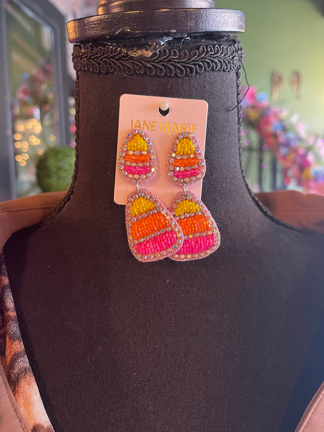 Rhinestone Candy Corn Earrings