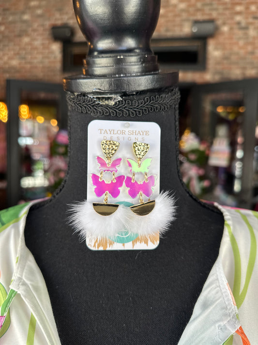 Double Iridescent Butterfly Earrings