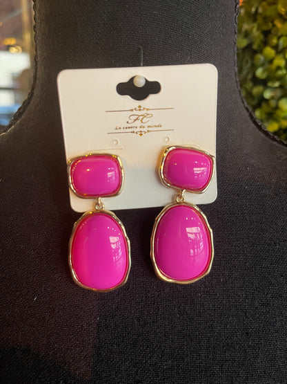 Fuchsia Bold Oval Resin Drop Earrings