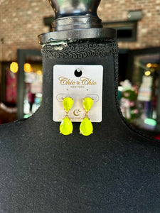 Neon Yellow Teardrop Earrings