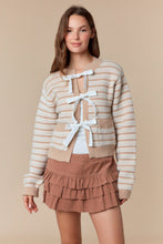 Load image into Gallery viewer, Taupe &amp; Ivory Striped Bow Cardigan
